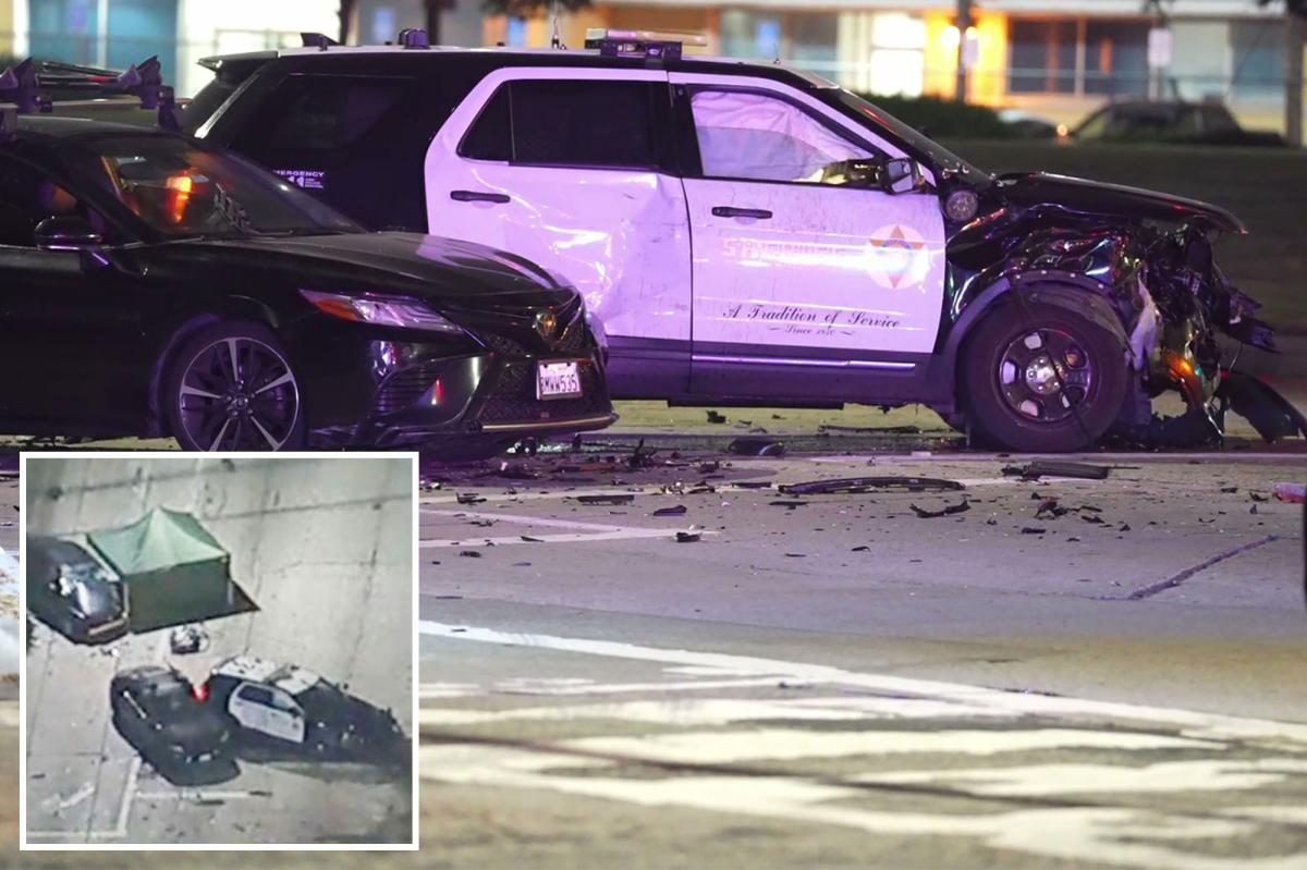Horrific chain-reaction crash leaves driver dead after smash with cop car in California