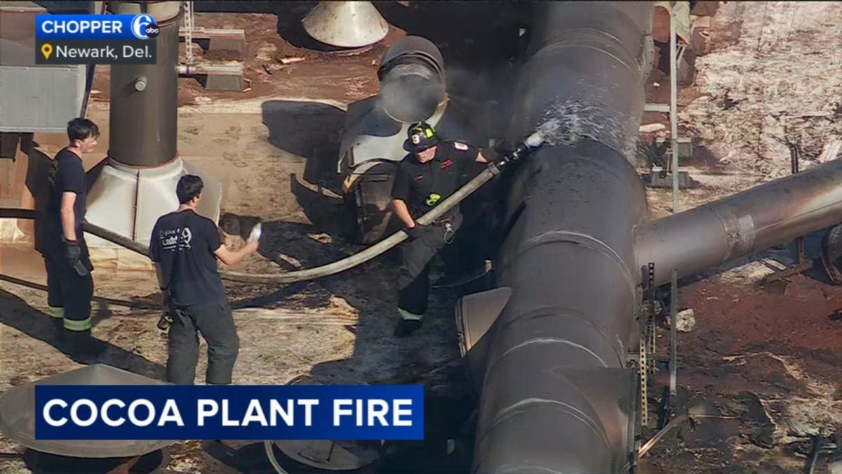 Firefighters battle blaze inside cocoa plant in Newark, Del.