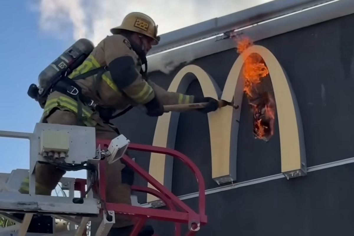 Dramatic moment SoCal McDonald's bursts into flames as smoke pours from restaurant's indoor playground